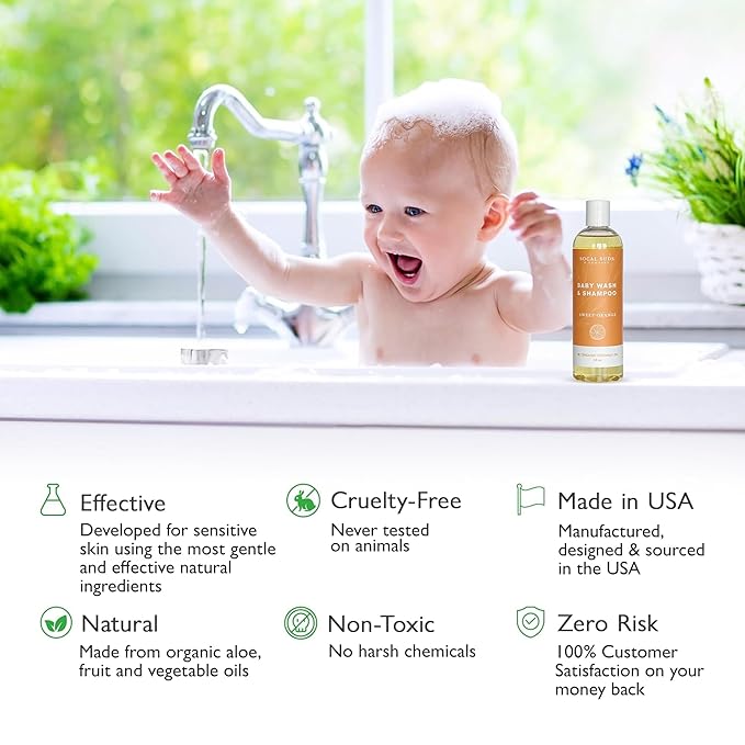 SoCal Suds & Company Organic Baby Shampoo and Body Wash - 2-in-1 Castile Soap, Hypoallergenic, Sensitive Skin, Natural Soap, Toddler Shampoo, Infant, Newborn, Kids Body Wash - 12oz Sweet Orange