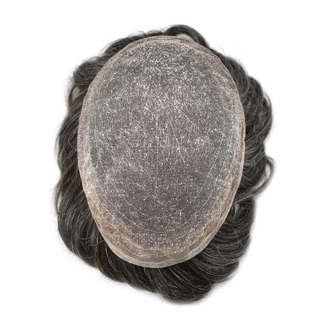 Toupee For Men Real Human Hair System For Men Full Swiss Lace Mens Toupee Lace Hair Piece For Men Hair System Bleached Knots 8x10-80% light density#230 2# DARKEST BROWN+30% GREY