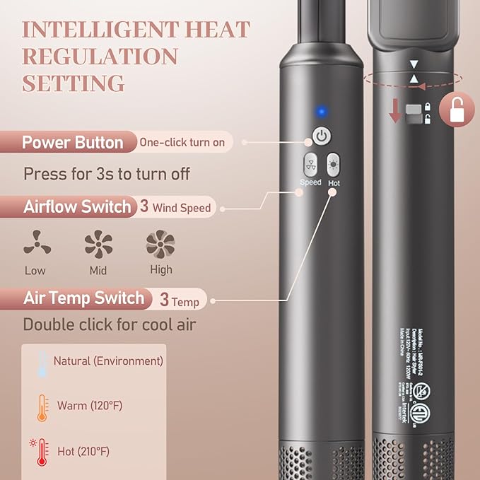 6 in 1 Air Styling & Drying System, Powerful High Speed Hair Dryer Brush & Multi-Styler with Auto Wrap Curlers,Hair Straightener Brush,Round Volumizing Brush,Soft Smoothing Brush