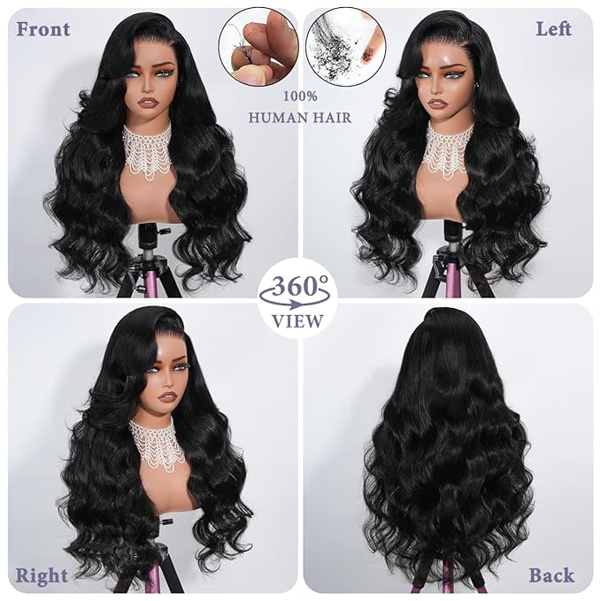 13x6 Lace Front Wigs Human Hair Pre Plucked 200% Density Body Wave HD Transparent Lace Frontal Wigs For Women Natural Color Glueless Wigs with Baby Hair 22 Inch