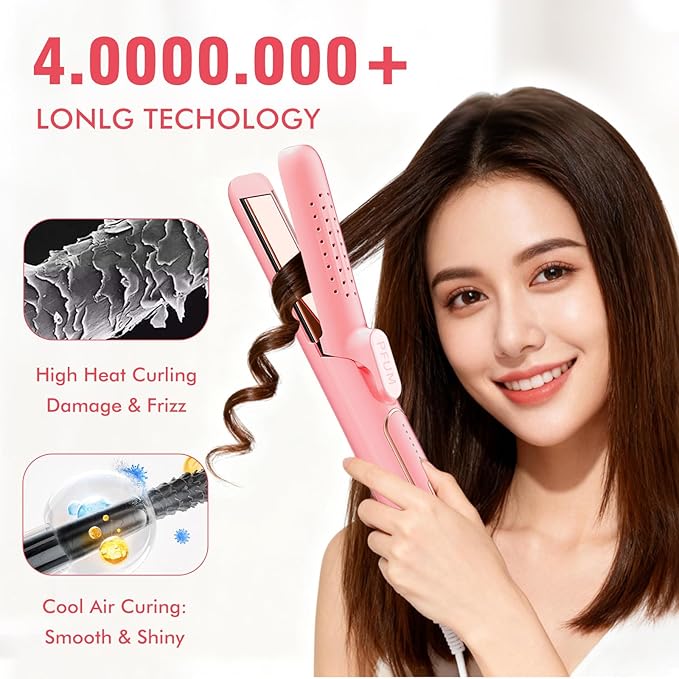 2 in 1 Hair Straightener and Curler, Dual Voltage & Adjustable Temps 360° Curling Wand - Titanium Flat Iron Hair Straightener for Long-Lasting Curls and Straightener, Airflow Styler Curling Iron