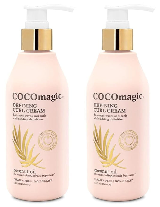 Cocomagic Defining Curl Cream | Extra Frizz Control | Protects Against Split Ends and Breakage | Paraben Free, Cruelty Free, Made in USA (8 oz, 2 Pack)