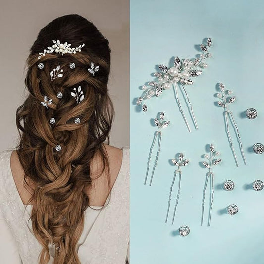 11 Pieces Wedding Hair Accessories Pearl Crystal Bridal Hair Pins HairPieces for Brides Vintage Decorations for Bride Bridesmaids