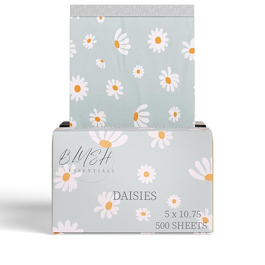 Aluminum Foil Daisies Hair Foils 5x10.75-500 Sheets for Hair Bleach, Foil for Highlighting, Cute Hair Foils, Professional Hair Foils, Pop Up Foils for Hair Color in Salons