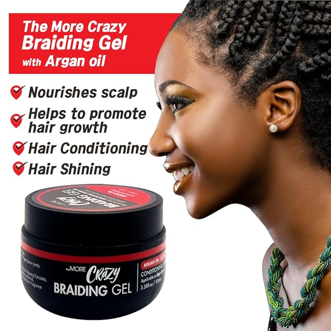 The MORE Conditioning Braiding Gel - Extreme Hold for All Hair Types | Styling for Twisting, Smooth Edges, Nourishes Scalp (Argan Oil, 3.38 fl oz)