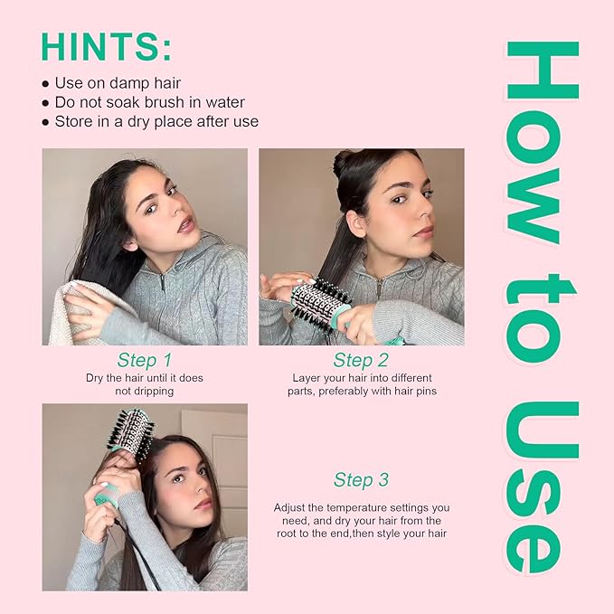 Travel Hair Dryer Brush Dual Voltage Blow Dryer in One, 2 inch Mini Hot Air Styling Tool, Hair Volumizer/Straightener/Curler with Universal Adapter, European Travel Size Styler