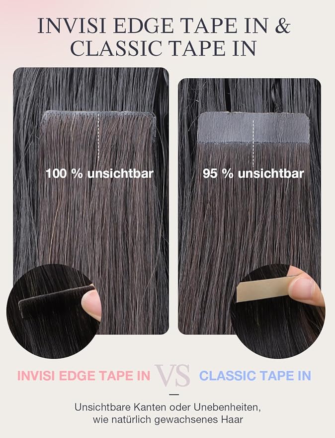 DOORES Seamless Hair Extensions Real Human Hair Tape in Invisi Edge, Dark Brown to Chestnut Brown 10pcs Injection Tape-ins 25g 18 Inch, Injected Natural Human Tape in Extensions