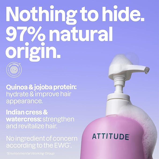 ATTITUDE Moisture Rich Hair Shampoo, EWG Verified, For Dry and Damaged Hair, Naturally Derived Ingredients, Vegan and Plant Based, Quinoa and Jojoba, 32 Fl Oz (Pack of 6)