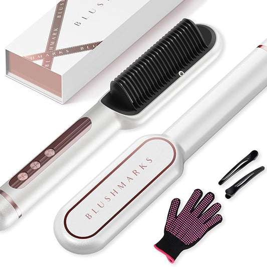 Hair Straightener Brush with Nano Titanium - 30s Fast Heat Ionic Straightening Comb, 9 Temp LED Display & Anti-Scald, Professional Styling Gift for Women