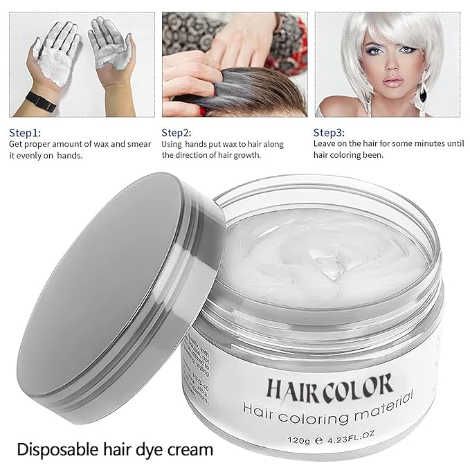 White Hair Spray Color,Temporary Hair Color Wax,White Hair Dye,wWite Hair Chalk,NaturalHair Styling Clays Ash for Cosplay,Party,Masquerade, Halloween.etc (White, 1 Pack)