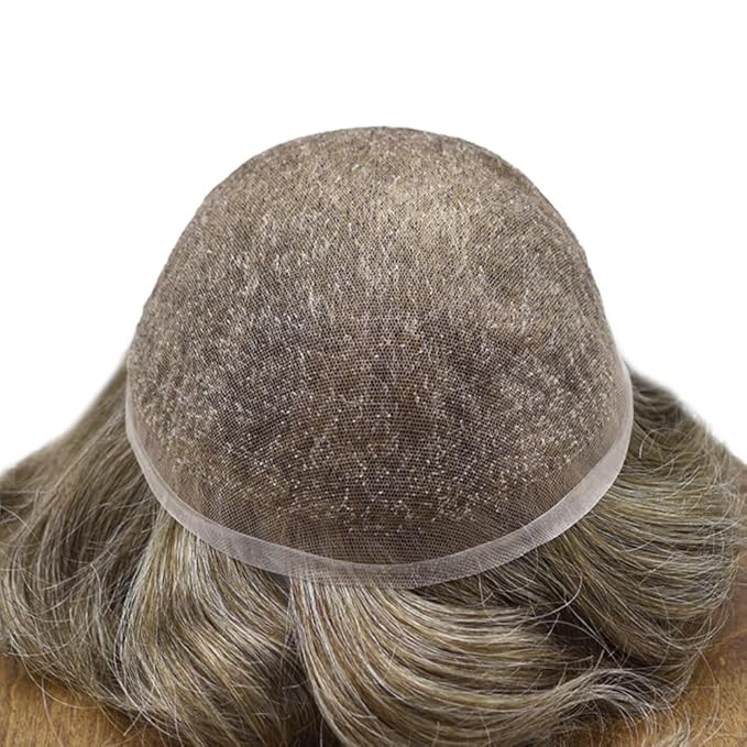 Toupee For Men Real Human Hair System For Men Full Swiss Lace Mens Toupee Lace Hair Piece For Men Hair System Bleached Knots 8x10-90% light density#450 4# MEDIUM BROWN+50% GREY