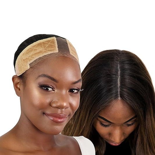 MILANO COLLECTION Wigrip, Premium Lace Wig Band for Women, Fully Adjustable & Reinforced Lace Wig Grip Band by Hairline, Comfortable and Secure Glueless Velvet Headband, Nude, 2 Pack