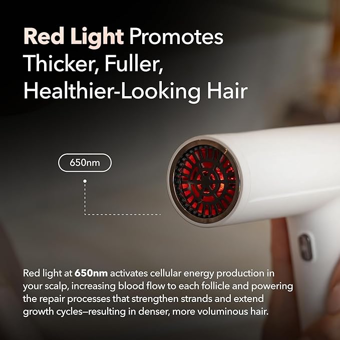 SRILabs DryQ ‘Smart’ Hair Dryer – White Edition – Super Lightweight, Foldable – Powerful, Quiet Motor – Infrared & Ionic Technology – 3 Magnetic Attachments – Heat Control with Locking Switch