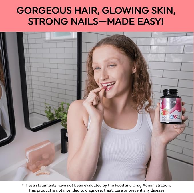 LIVS Biotin Gummies 10,000mcg for Hair, Skin & Nail Growth – Biotin & Collagen Supplement for Women & Men | Vegan, Gluten-Free, Non-GMO Hair Vitamins | Strawberry Flavor Beauty Gummies – 90 Count