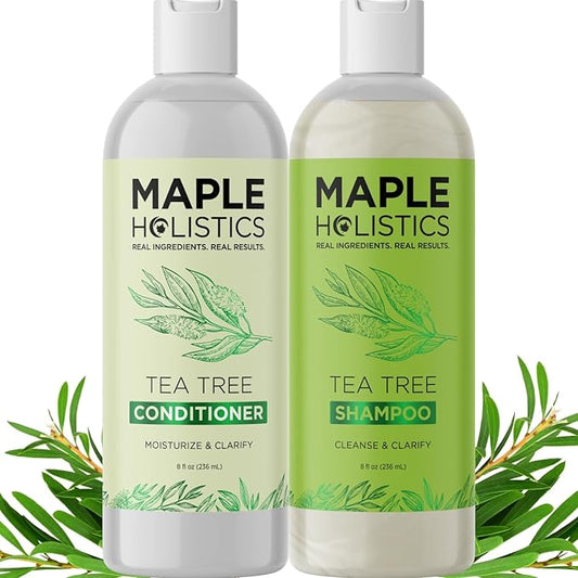 Tea Tree Shampoo and Conditioner Set - Sulfate Free Clarifying Shampoo and Conditioner for Oily Hair & Scalp Care with Australian Tea Tree Oil - Complete Dry Scalp Treatment for Build Up (8 Fl Oz)