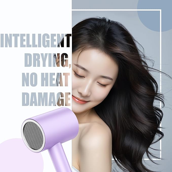 Salon Styling Hair Dryer with Wall Holder【Blue Light Negative Ions】 Fast Drying，High Power HairDryer for Home & Travel【Equipped 360 Rotatable Blow Dryer Stand 】 110V Matte Texture - Roland Purple