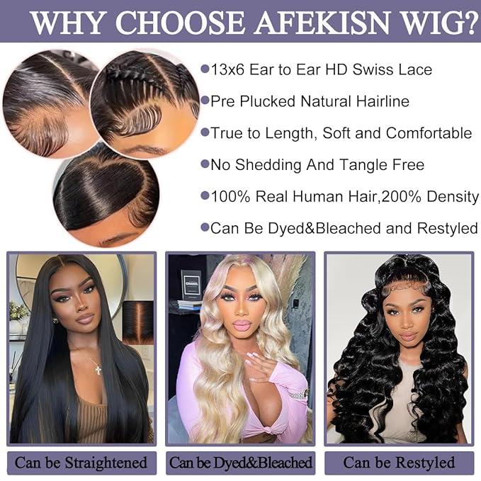 13x6 Lace Front Wigs Human Hair Pre Plucked 200% Density Body Wave HD Transparent Lace Frontal Wigs For Women Natural Color Glueless Wigs with Baby Hair 24 Inch