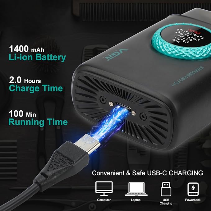 VGR Hair Clippers for Men Professional Barber Clippers and Trimmers Set, Triple Floating Blade Foil Shaver, Cordless 9000 RPM Motor Hair Cutting Kit with LED Display, V-640 & V-378 (Red)