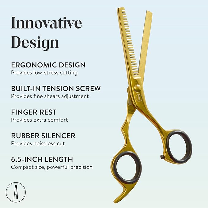 ANDUSTRIAL - Professional Hair Cutting And Thinning Scissors/Shears For Men/Women/Home/Salon - Premium High Carbon Steel Quality - Smooth And Sharp - 6.5 Inch, Gold