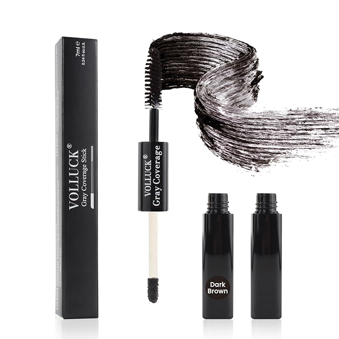 Root Touch Up Stick, Instant Gray Hair Cover Concealer, 2-In-1 Double Head Hair Color Finishing Stick, Hair Mascara Brush for Eyebrow& Beard (Dark Brown, 0.23 Fl oz)