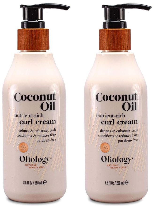 Oliology Coconut Oil Curl Cream - Defines & Enhances Curls & Waves | Botanically Infused | Conditions &Reduces Frizz | Made in USA, Cruelty Free & Paraben Free (8.5oz/2 Pack)