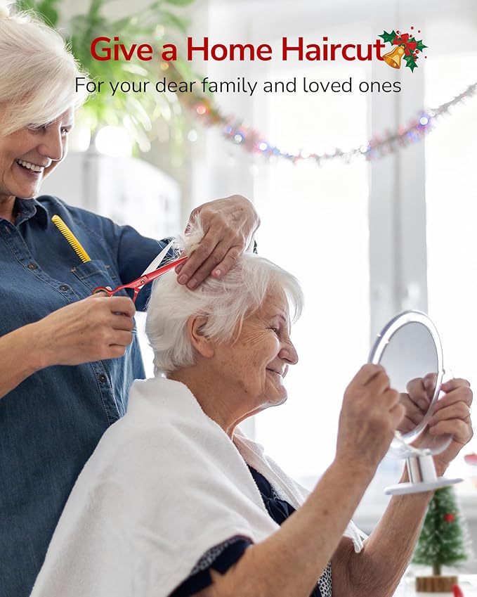 ULG 6.5” Hair Cutting Scissors, Professional Japanese Stainless Steel, Razor Sharp Barber Shears with Ergonomic Offset Handles, Lightweight and Durable for Stylist & Home Use, Christmas Red Edition