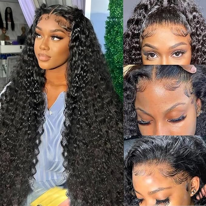 36 Inch Deep Wave Lace Front Wigs Human Hair 13x6 HD Transparent Lace Front Wigs Human Hair 200% Density Deep Curly Glueless Wigs Pre Plucked with Baby Hair for Women