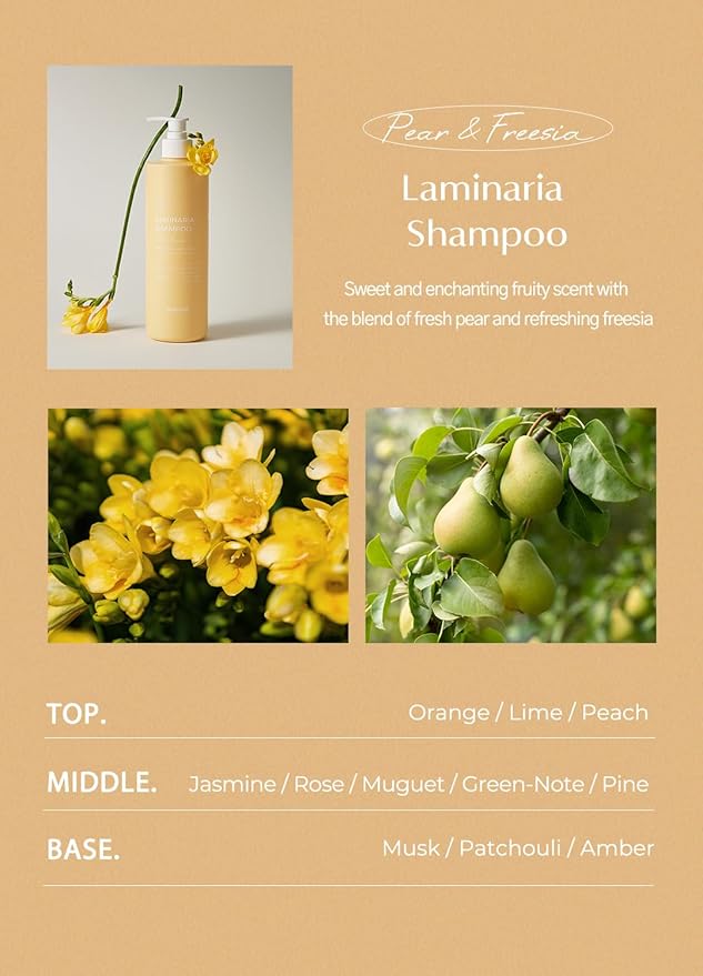 laferme Laminaria Shampoo with Organic Ingredient, Korean Clarifying Shampoo, Hydrating for Dry Hair, Strengthening for Weak Hair, Sulfate & Paraben-Free, for Women & Men, 33.8 FL OZ, Pear & Freesia