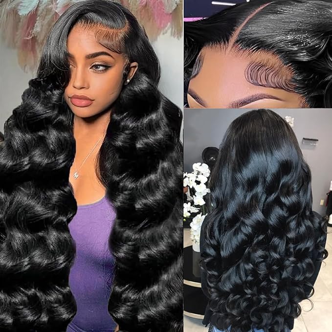 28 Inch 13x6 Lace Front Wigs Human Hair Pre Plucked 200% Density Body Wave HD Transparent Lace Frontal Wigs For Women Can Last 6-9 Months Tangle-Free Natural Color Glueless Wigs with Baby Hair
