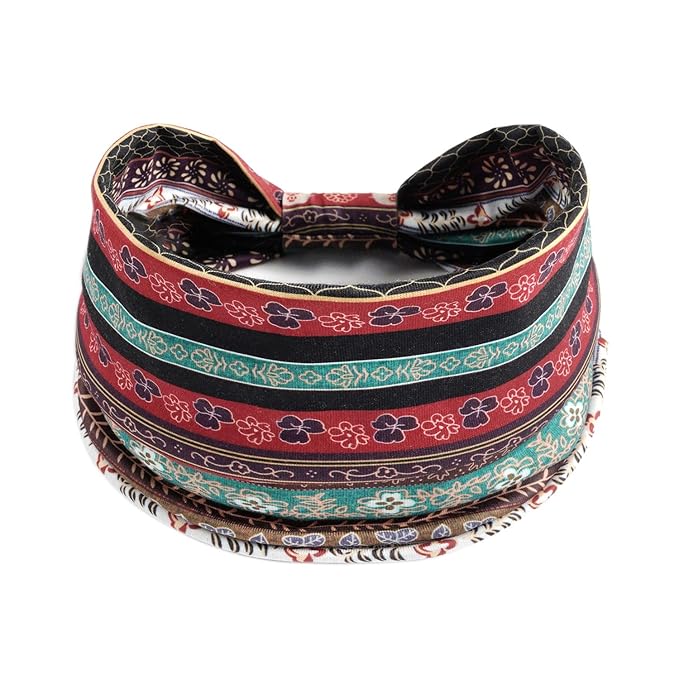 1 Pack Boho Headbands Stretch Paisley Print Bandana Headband Criss Cross Hair Bands Knotted Head Wrap Yoga Daily for Women and Girls (Scarlet Bohemian)