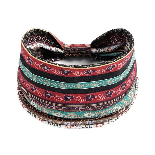 1 Pack Boho Headbands Stretch Paisley Print Bandana Headband Criss Cross Hair Bands Knotted Head Wrap Yoga Daily for Women and Girls (Scarlet Bohemian)