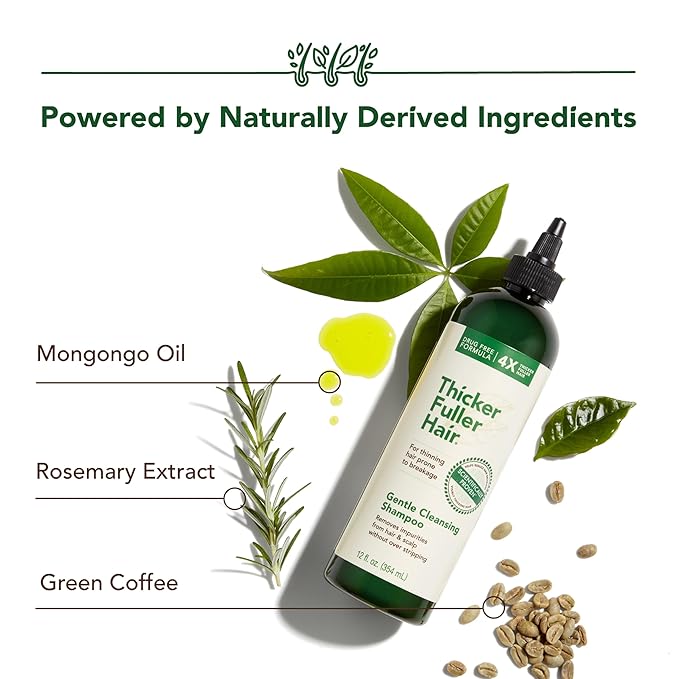 Thicker Fuller Hair Gentle Cleansing Shampoo - Hair Thickening, Clarifying Shampoo - Lightweight, Natural Formula with Rosemary and Coffee Oil - 12 oz