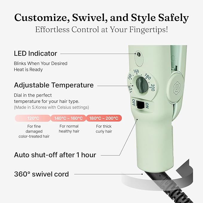 VODANA Professional Softbar Flat Iron - Ceramic Straightener with Patented Silicone Bar, Smooth & Quick Styling, Healthy Hair Solution, Dual Voltage for Worldwide Use (0.5 inch, Melange Green)