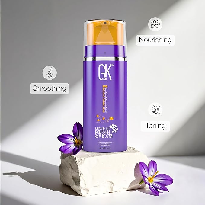 GK HAIR Bombshell Cream purple leave in conditioner (3.4 Fl Oz/100ml) Hair Toner for Brassy Hair Smoothing Moisturizing Hydrating Frizz Control for Blonde Damaged Hair Removes Yellow Tones Flyaways