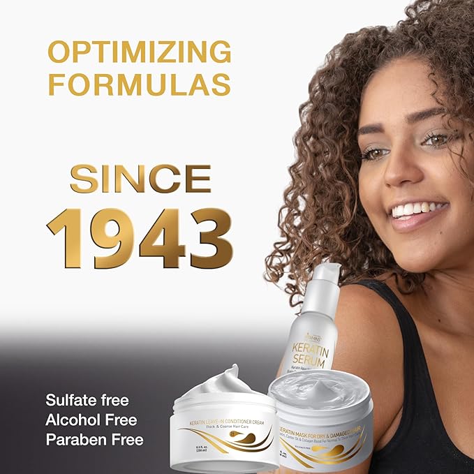 VITAMINS hair cosmetics Keratin Thick Hair Leave-In Conditioner, Thick Hair Mask & Hair Serum Kit - No Rinse Moisturizing Curl Cream, Repair for Dry Damaged Thick Coarse Hair & Anti Frizz Gloss Boost