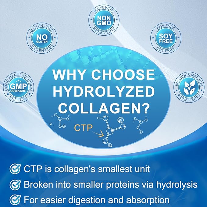 Multi Collagen Peptides for Women & Men, Hydrolyzed Collagen Peptides-Type I, II, III, V, X - with Hyaluronic Acid,Vitamin C,Biotin,Supports Skin Hair Nail, Non-GMO,560 Softgels