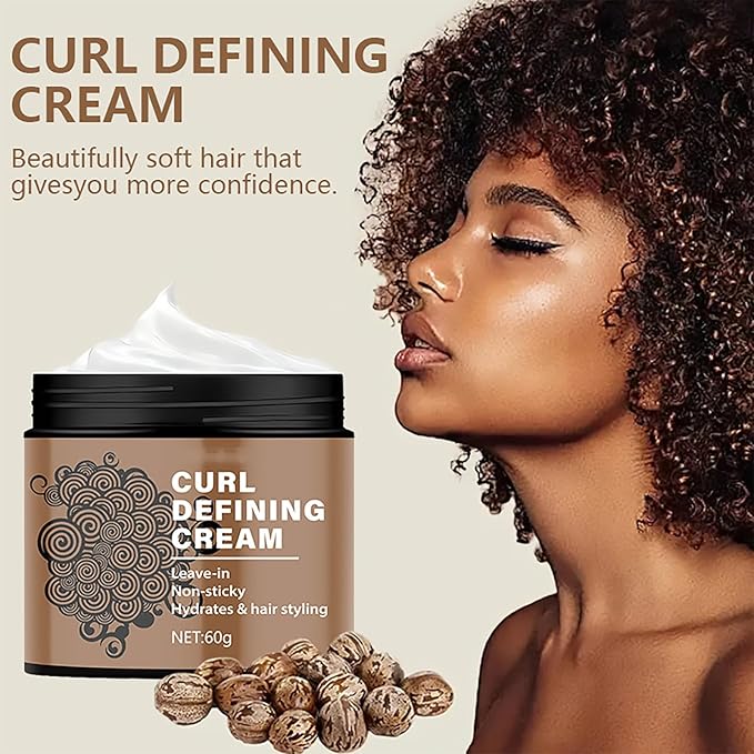 Black Castor Oil Curl Defining Cream，Long-Lasting Hold Curl Cream for Enhanced Waves and Curls，Lightweight and Anti-Frizz Moisturizing Hair Mask，Suitable for All Curly Hair Types，2.14 Oz