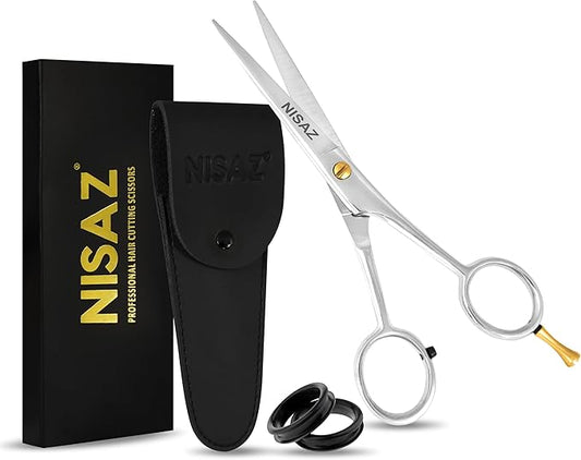6.5 Inches Professional Hair Scissors with PU Leather Pouch, Smooth & Sharp Barber Scissor, Hair Cutting Scissors for Home or Salon Use – Ideal Hair Shears (Silver, 6.5 Inches)