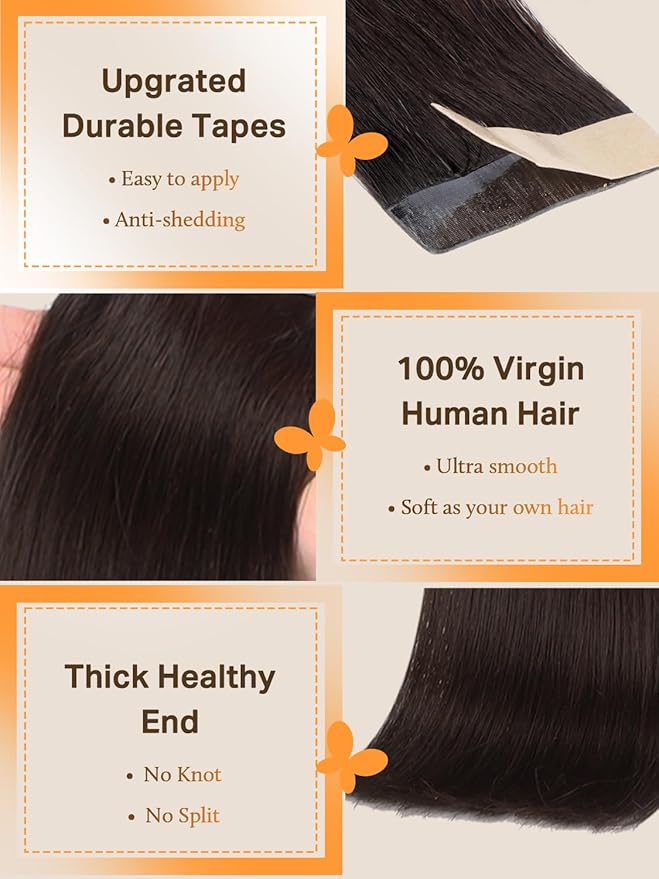 DOORES Tape in Hair Extension Real Human Remy, Dark Brown Remy Tape in Human Hair Straight Skin Weft Natural Hair Extensions Tapeins 18 Inch 50g 20pcs