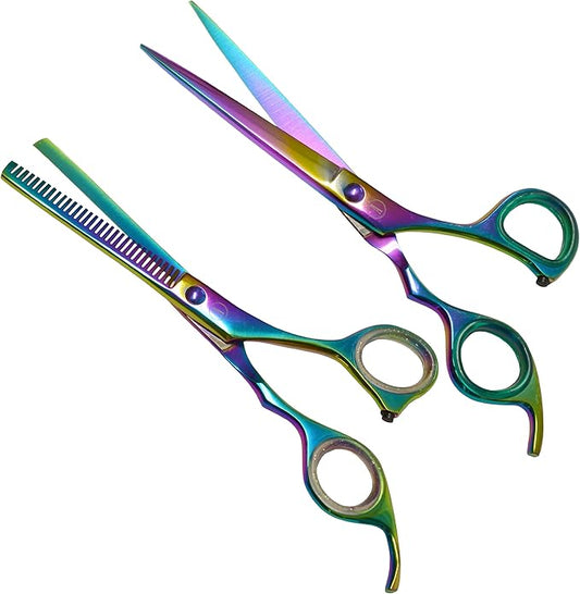 ANDUSTRIAL - Professional Hair Cutting And Thinning Scissors/Shears For Men/Women/Home/Salon - Premium High Carbon Steel Quality - Smooth And Sharp - 7 Inch, Multi Colored
