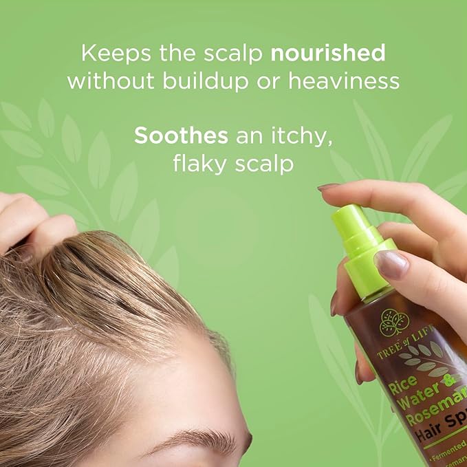 Tree of Life Beauty Rice Water Hair Spray Rosemary Water Spray for Hair Growth (8.8 fl oz) - Hair Thickening Fermented Rice, Caffeine, Rosemary Extract, Biotin, Keratin and Castor Oil Scalp Care