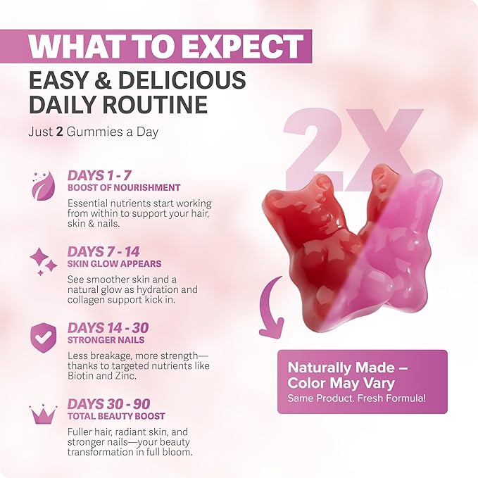 Rosabella Hair Growth Gummies for Women & Men – Vegan Hair Gummies with 5000mcg Biotin – Hair Vitamins for Strong, Healthy-Looking Hair – Gummy Biotin Supplement – 60 Count