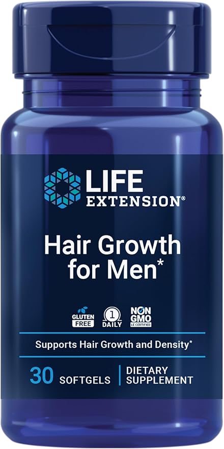 Life Extension Hair Growth for Men, ActriSave® Prickly pear and Black Rice, VI-SPO® Saw Palmetto, Supports Hair Growth, Fullness and Density, Non-GMO, 1-Daily, Gluten-Free, 30 softgels