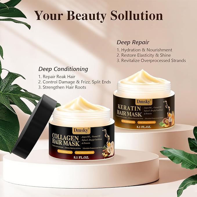 2 Pack Hair Mask for Damaged Hair - 16.2 Fl OZ Collagen Hair Mask & Keratin Hair Treatment-Hydrating,Repairing,Nourishes Deep Conditioning Hair Masks for All Hair Types