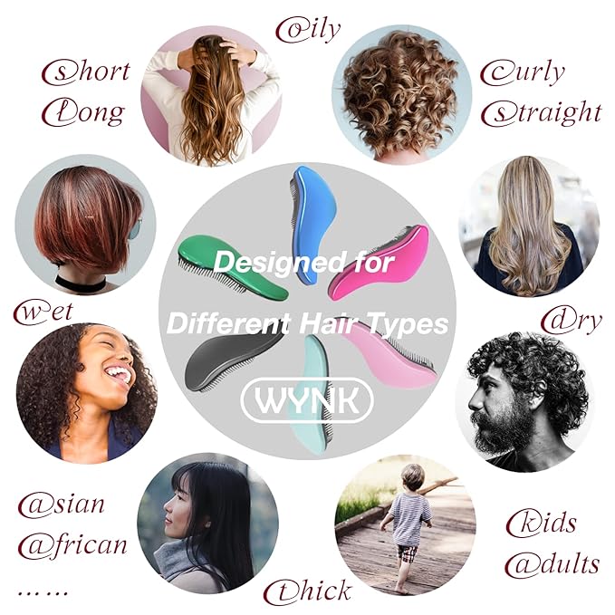 WYNK Hair Brush Detangler for Adults & Kids，Detangling Comb Hair Styling Tools & Appliances for Natural/Wavy/Curly/Coily/Wet/Dry/Oil/Thick/Straight/Long Hair(2Pack Blue Drops & Gradient Shell)