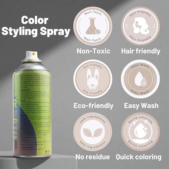 White Hair Spray, Temporary Hair Color Spray for Kids Women Men– Safe Non Sticky Washable One Day Hair Dye Spray, Disposable Accessories Included, for Halloween Cosplay Party DIY Costume Pet Fun