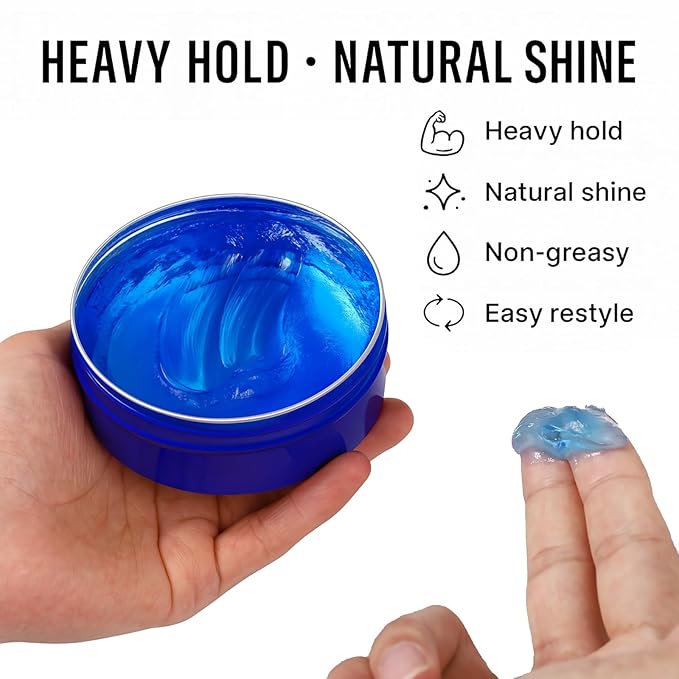 Water-Based Pomade, Hair Pomade for Men, Medium Hold Shine Hair Gel for Men | Strong Hold | Non-Greasy | for Pompadour Side Part Slick Back - 5.3oz Blueberry Scent