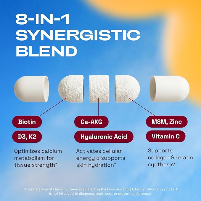 Hair Skin and Nails Vitamins – Biotin | Hyaluronic Acid | Calcium AKG | MSM | Vitamin C & Vitamin D3 K2 – Hair Vitamins for Women – Promotes Shiny Hair & Radiant Skin –270 Capsules (3 Pack)