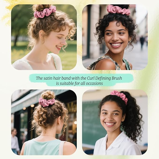 Curly Hair Brush Boar Bristles Curl Defining Brush With 2 Psc Silk Scrunchies Detangling Brush For Curly Hair Detangling Brush Styling Comb Curling Curling Brush (Pink)