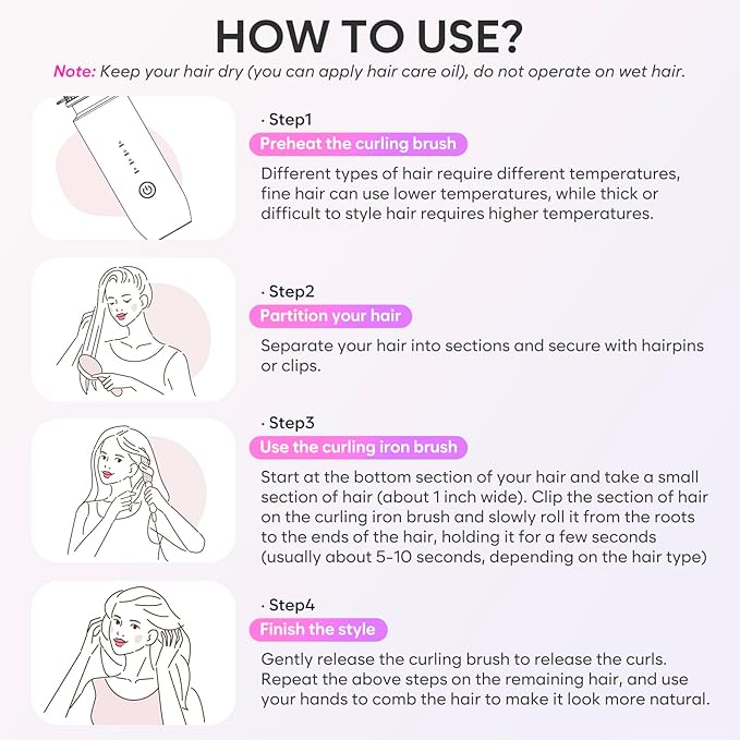 Cordless Curling Iron Brush, 3-in-1 Portable Curling Iron, 2024 New Hair Straightener Comb, 7000Mah USB Rechargeable Travel Hair Curler for Women, Pink